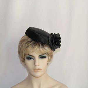 Vintage Yvonne Pillbox Rose Accent Hat